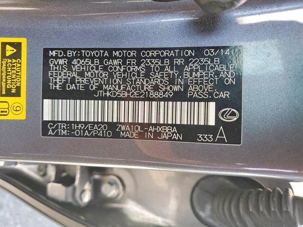 2014 LEXUS CT — VINS