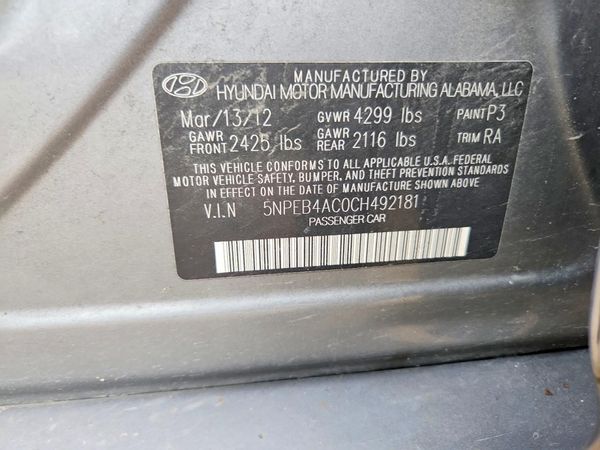 2012 HYUNDAI SONATA — VINS