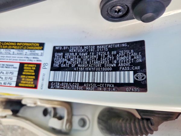 2015 TOYOTA CAMRY — VINS