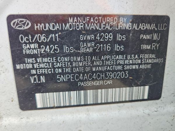 2012 HYUNDAI SONATA — VINS