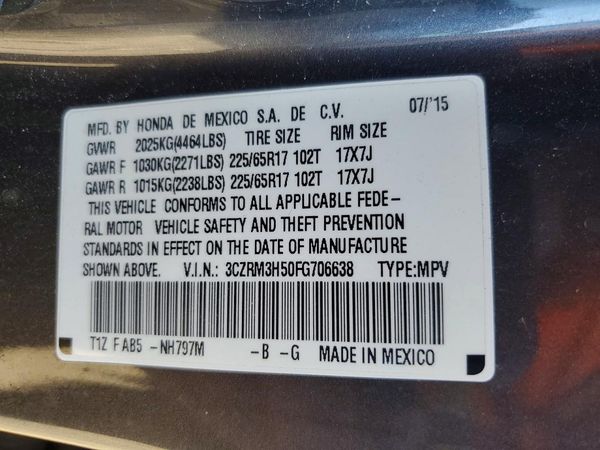 2015 HONDA CRV EX — VINS