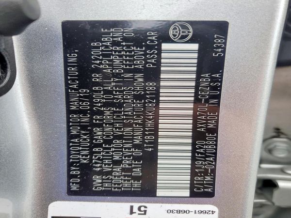 2019 TOYOTA CAMRY L/LE/SE/XLE — VINS
