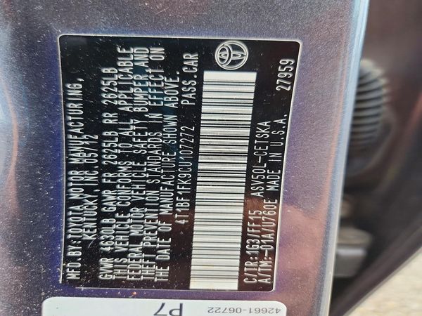 2012 TOYOTA CAMRY — VINS