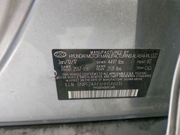 2017 HYUNDAI SONATA SE, Eco — VINS