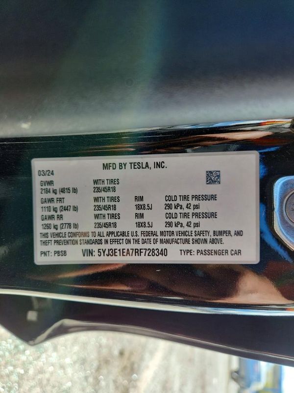 2024 TESLA MODEL 3 — VINS