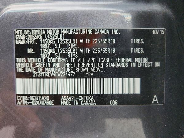 2015 TOYOTA RAV4 Limited (G Grade) — VINS