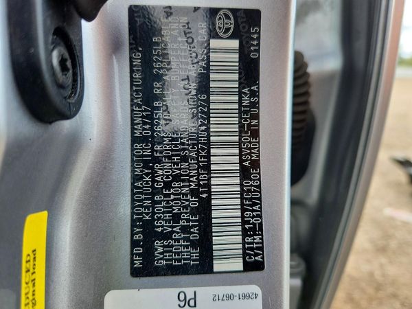 2017 TOYOTA CAMRY LE/SE/XLE/XSE — VINS