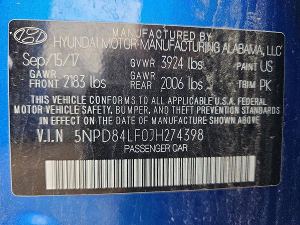 2018 HYUNDAI ELANTRA — VINS