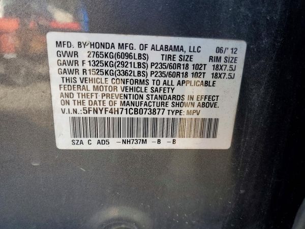 2012 HONDA PILOT EXL-N — VINS