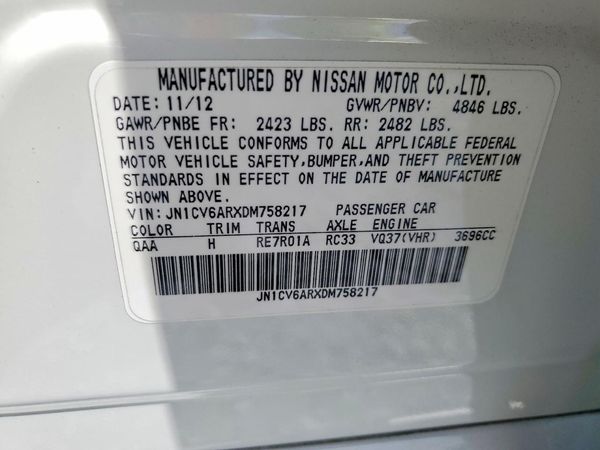 2013 INFINITI G37 — VINS
