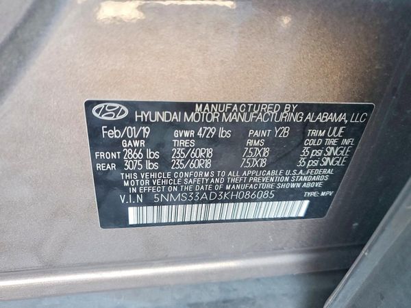 2019 HYUNDAI SANTA FE SEL, SEL Plus — VINS