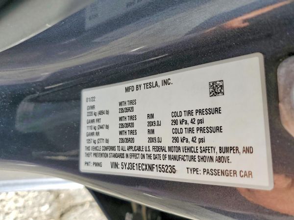 2022 TESLA MODEL 3 — VINS