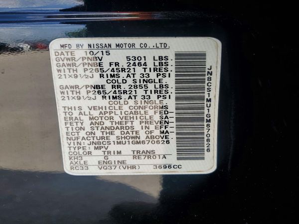 2016 INFINITI QX70 — VINS