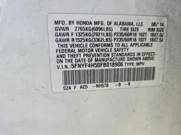 2015 HONDA PILOT EX-L — VINS