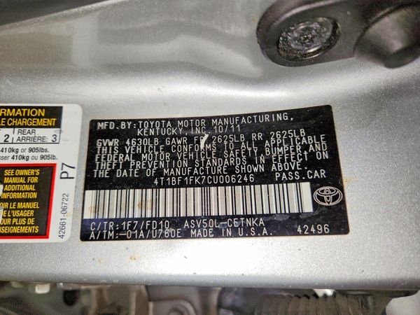 2012 TOYOTA CAMRY — VINS