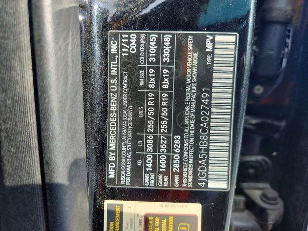 2012 MERCEDES-BENZ ML — VINS