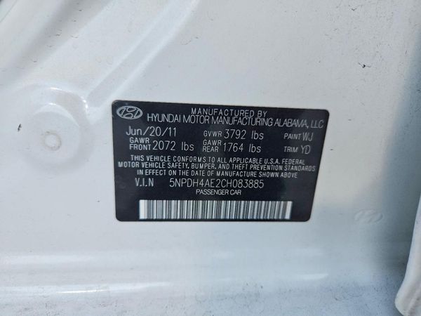 2012 HYUNDAI ELANTRA — VINS