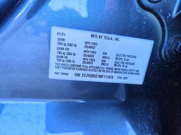 2021 TESLA MODEL Y — VINS