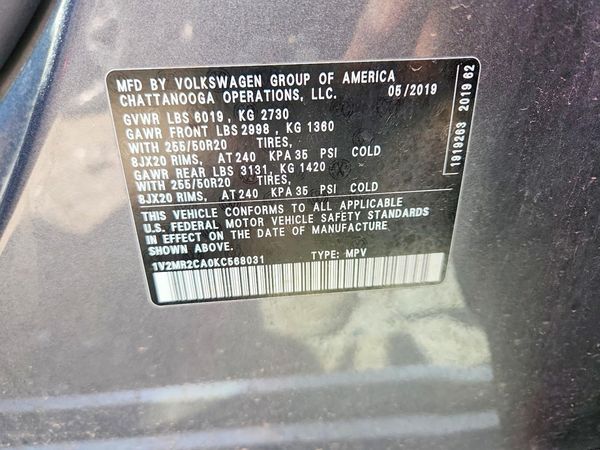 2019 VOLKSWAGEN ATLAS — VINS