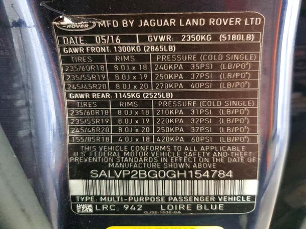 2016 LAND ROVER RANGEROVER SE