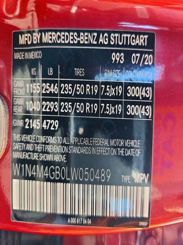 2020 MERCEDES-BENZ GLB GLB250 — VINS