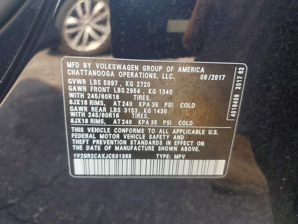 2018 VOLKSWAGEN ATLAS 4Motion S — VINS