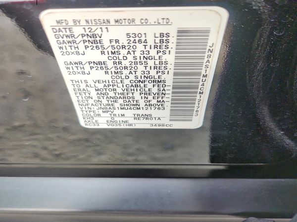 2012 INFINITI FX35 — VINS