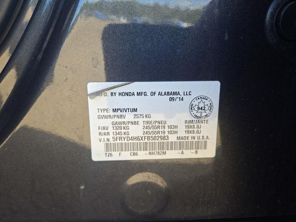 2015 ACURA MDX SH-AWD Tech Ent — VINS