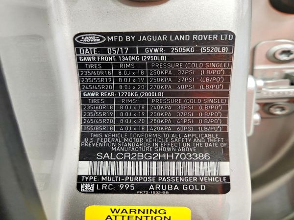 2017 LAND ROVER DISCOVERY SPORT HSE — VINS