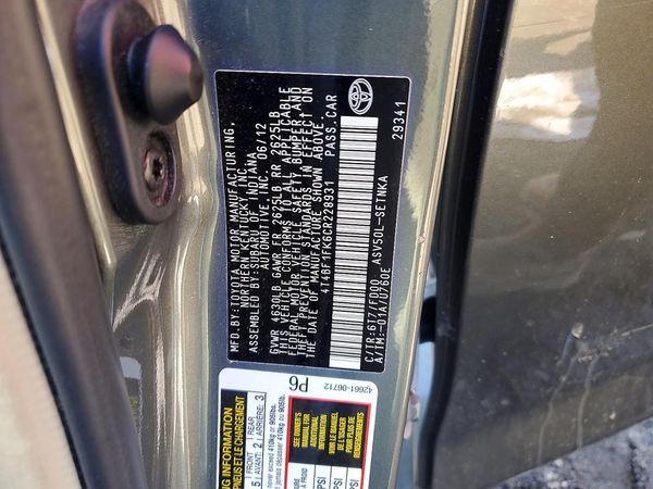 2012 TOYOTA CAMRY — VINS