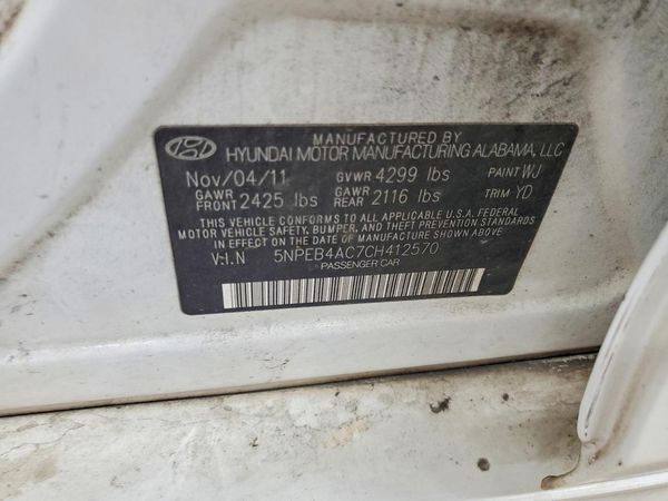 2012 HYUNDAI SONATA Middle-low level — VINS