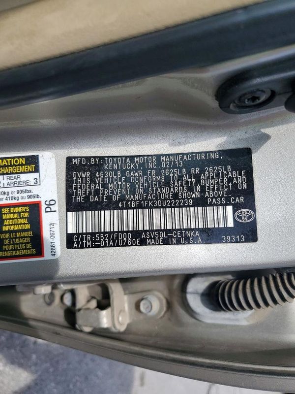 2013 TOYOTA CAMRY — VINS