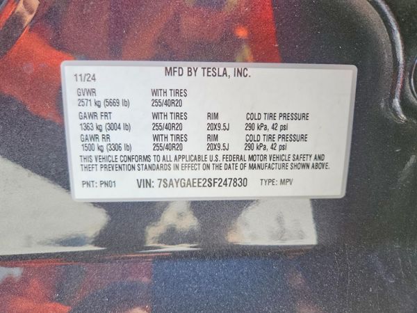 2025 TESLA MODEL Y — VINS