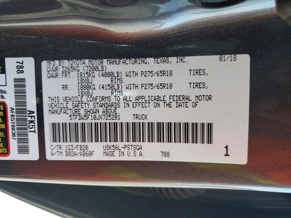 2018 TOYOTA TUNDRA SR5 — VINS