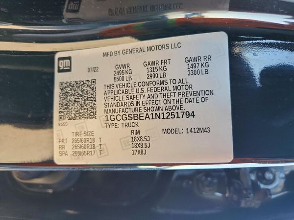 2022 CHEVROLET COLORADO Work Truck — VINS