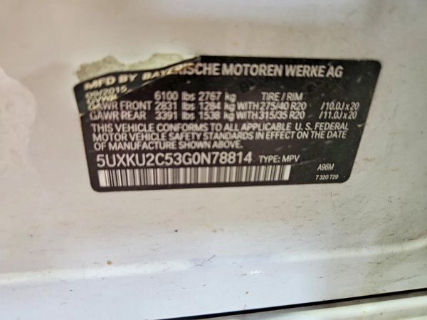 2016 BMW X6 — VINS