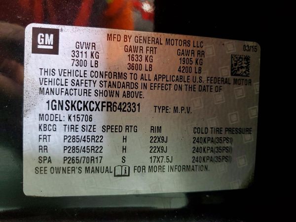 2015 CHEVROLET TAHOE LTZ — VINS