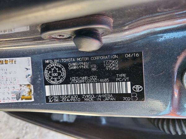 2016 TOYOTA PRIUS One/Two — VINS