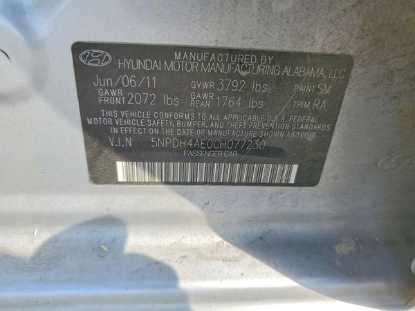 2012 HYUNDAI ELANTRA — VINS