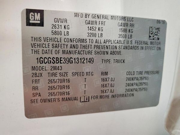 2016 CHEVROLET COLORADO Work Truck — VINS