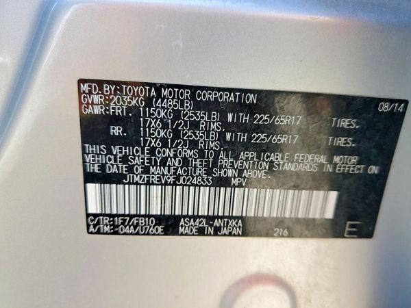 2015 TOYOTA RAV4 LE (X Grade) — VINS