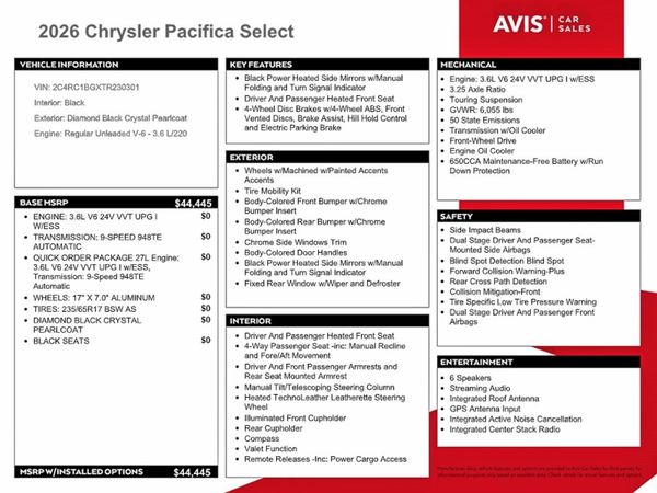 2026 CHRYSLER PACIFICA Select