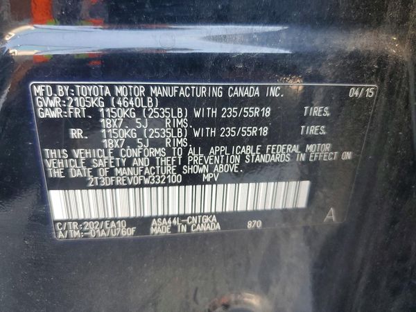 2015 TOYOTA RAV4 Limited (G Grade) — VINS