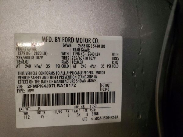 2020 FORD EDGE SEL — VINS