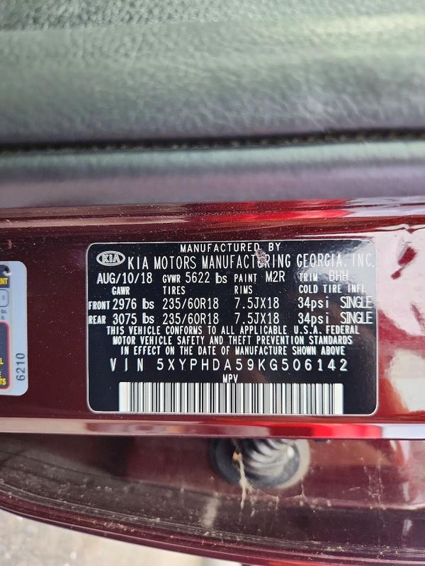 2019 KIA SORENTO EX, EX Sport — VINS