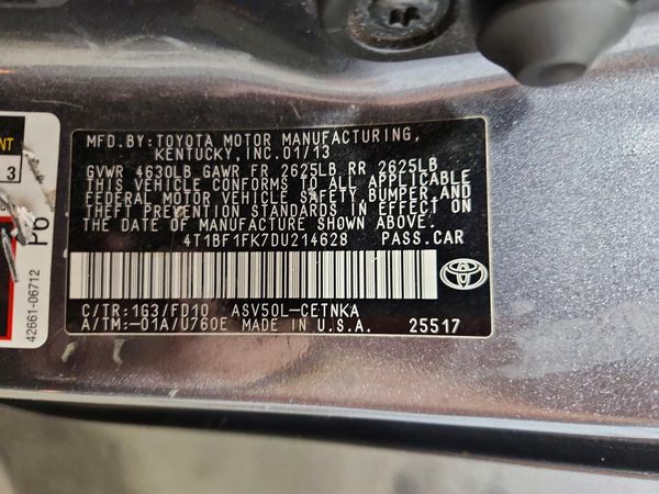 2013 TOYOTA CAMRY — VINS