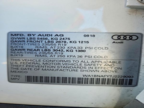 2018 AUDI Q5 quattro Premium Plus — VINS