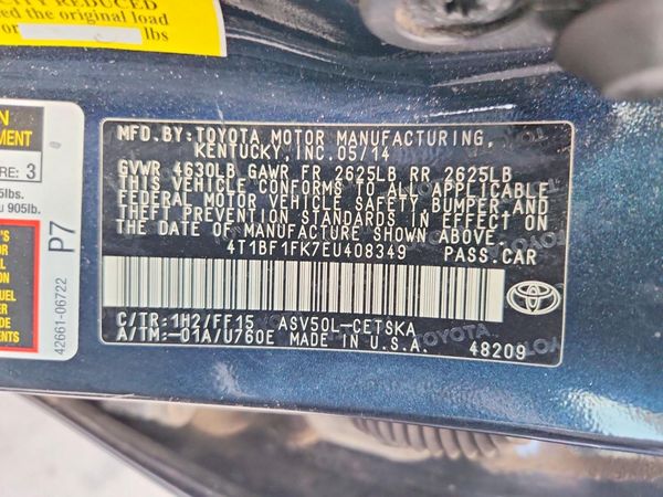 2014 TOYOTA CAMRY — VINS