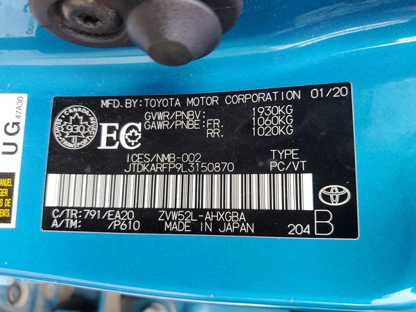 2020 TOYOTA PRIUS — VINS