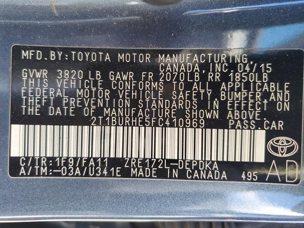 2015 TOYOTA COROLLA L/LE — VINS